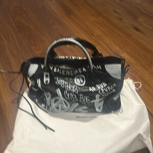 BNWOT Balenciaga Black and White Graffiti Shoulder Bag